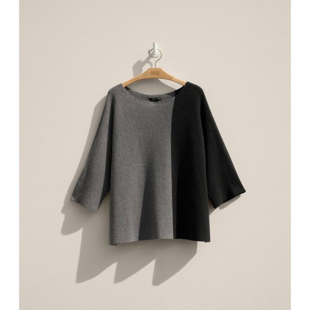 Eileen Fisher gray recycled cashmere pullover color block sweater size XS